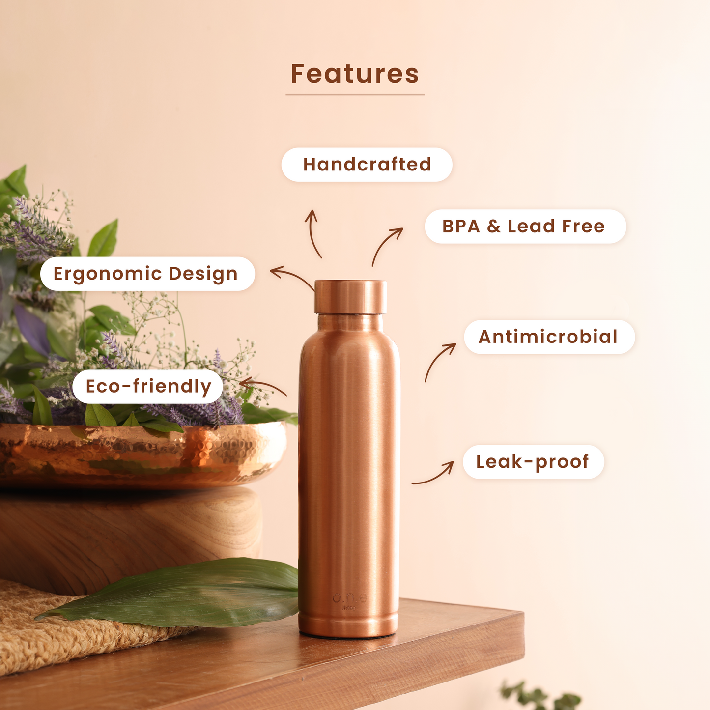 Copper Bottle | 1 Litre | Plain | Improves Digestion