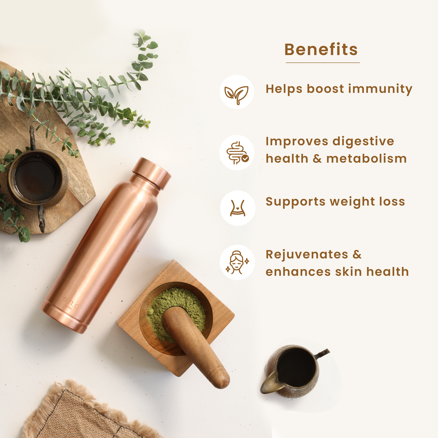 Copper Bottle | 1 Litre | Plain | Improves Digestion