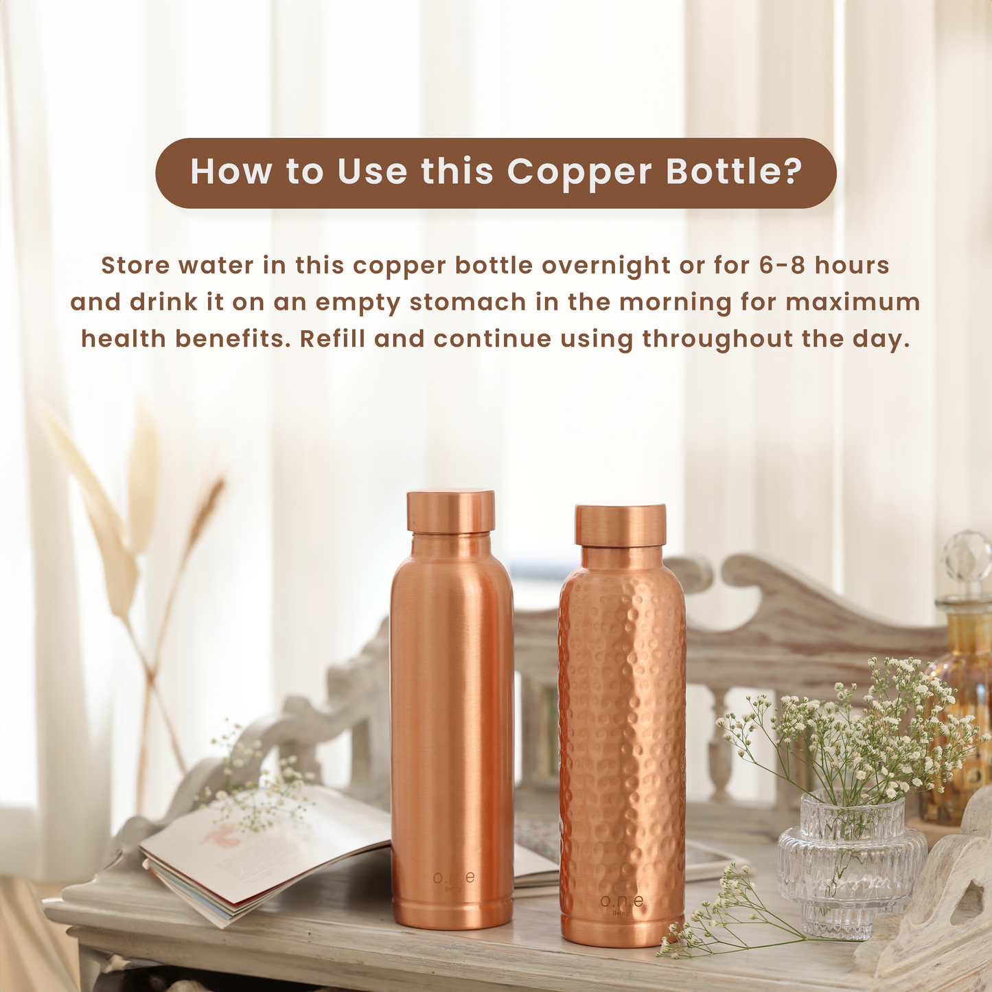 Copper Bottle | 1 Litre | Plain | Improves Digestion