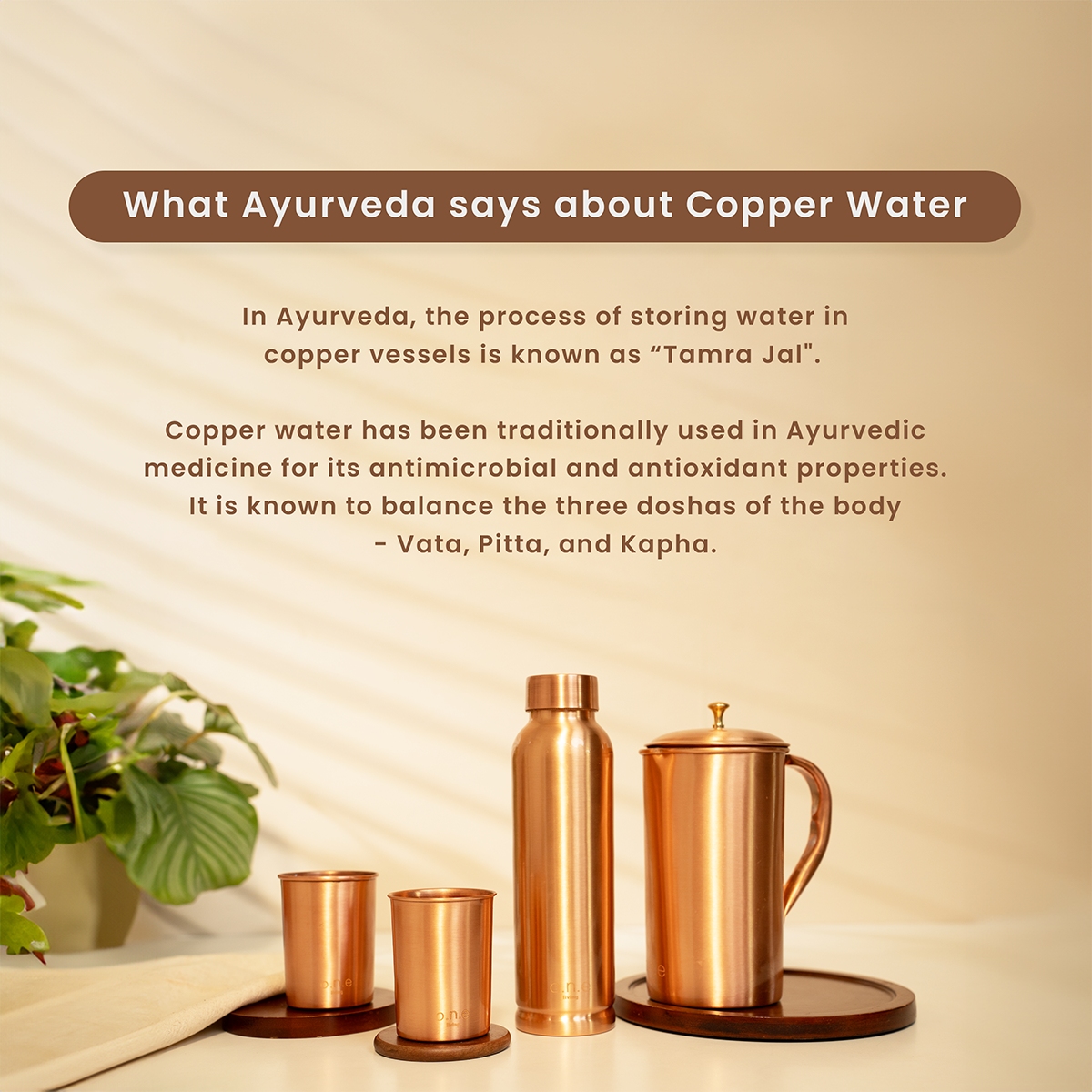 Pure Copper Jug & Set of 4 Glasses | Plain