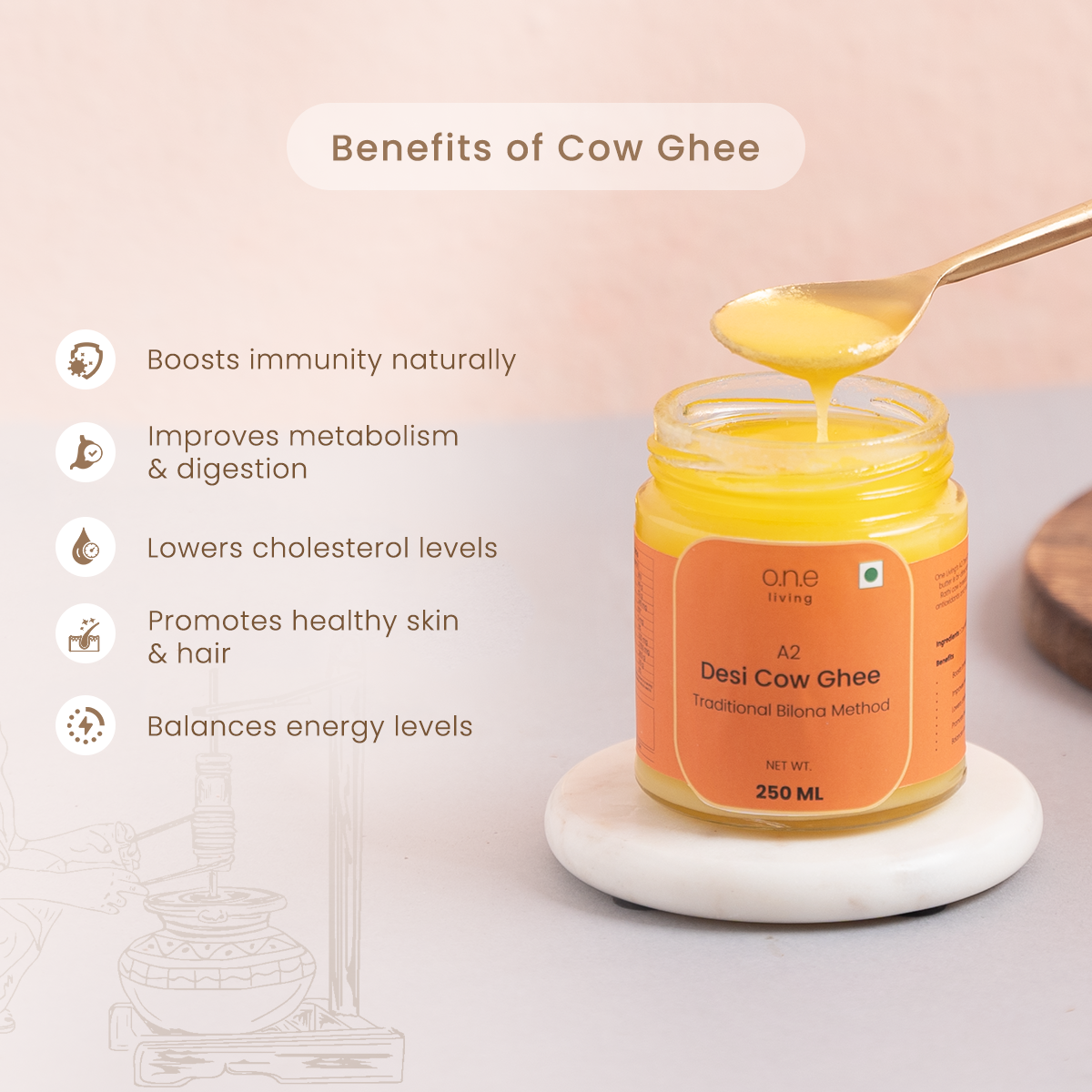 A2 Desi Cow Ghee | 250 ml | Traditional Bilona Method | Freebie
