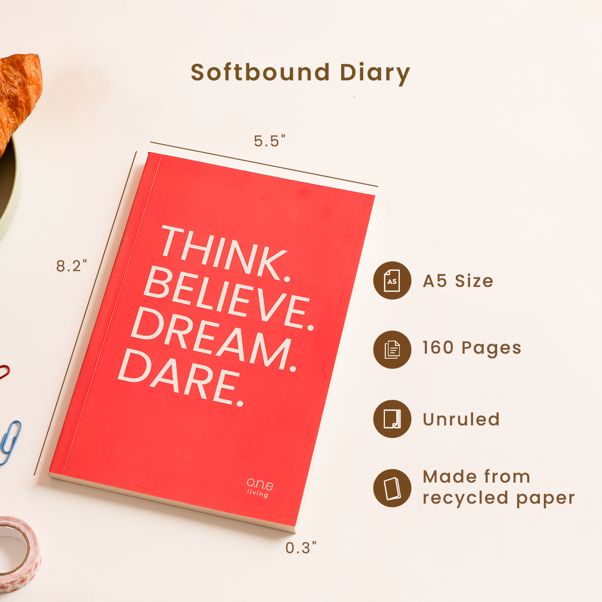 Red Softbound Diary with Plantable Pencils & Black Sports Bottle
