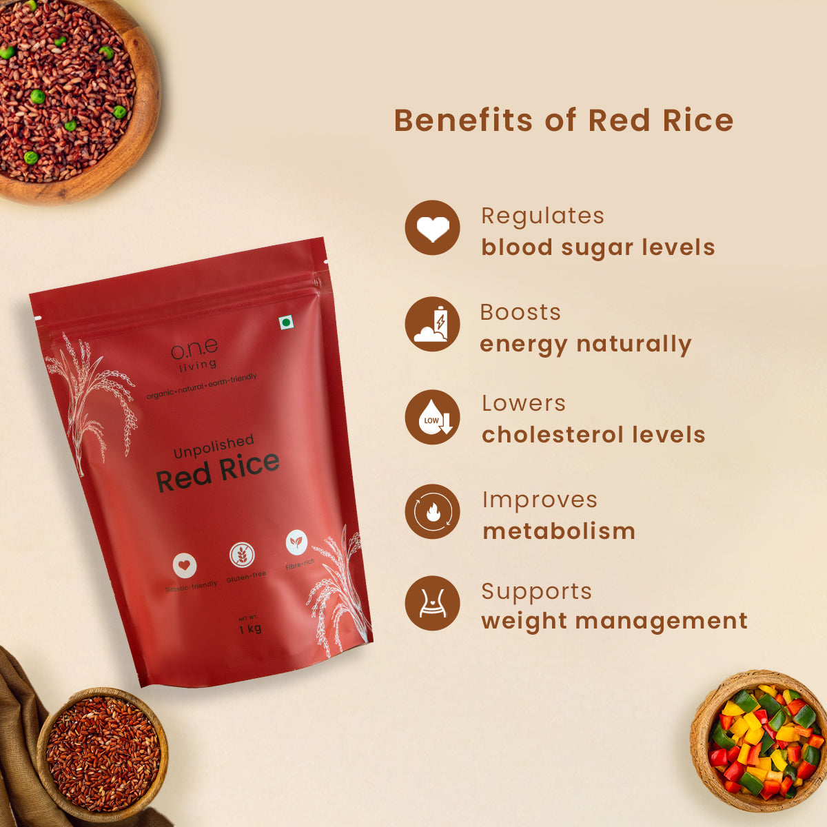 Red Rice | Unpolished | 1 Kg | Diabetic Friendly