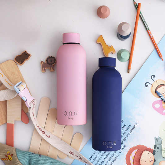 Insulated Stainless Steel Bottles | Set of 2 | 500 ml | Blue & Light Pink | BPA Free