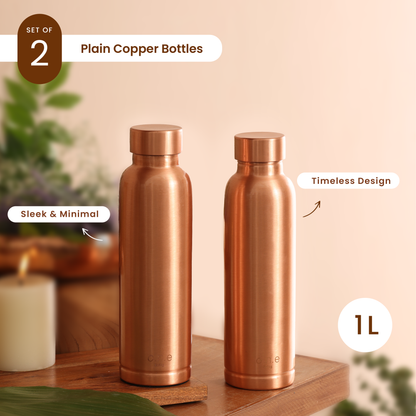 Copper Water Bottles | Set of 2 | 1 L | Plain