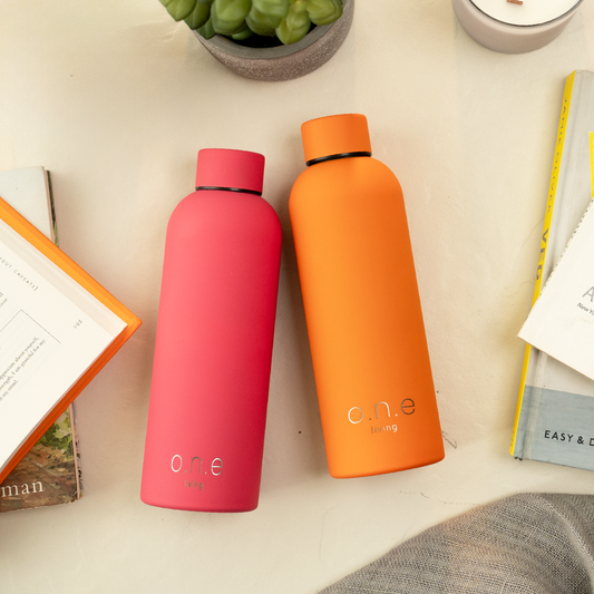 Steel Water Bottle | Orange & Dark Pink | 500 ml | Set of 2 | BPA Free