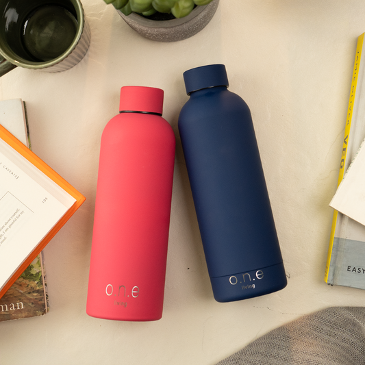 Insulated Stainless Steel Bottles | Set of 2 | 500 ml | Blue & Dark Pink | BPA Free