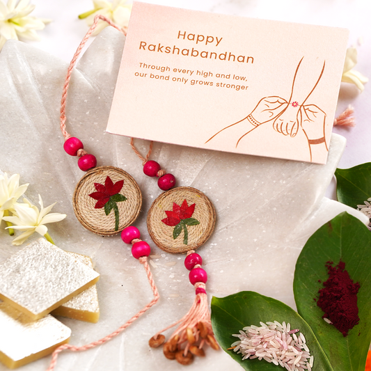 Delisted- Handmade Lotus Rakhi & Lumba Set | Rakhi for Bhaiya Bhabhi