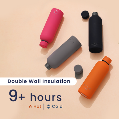 Steel Water Bottle | Black & Grey | 500 ml | Set of 2