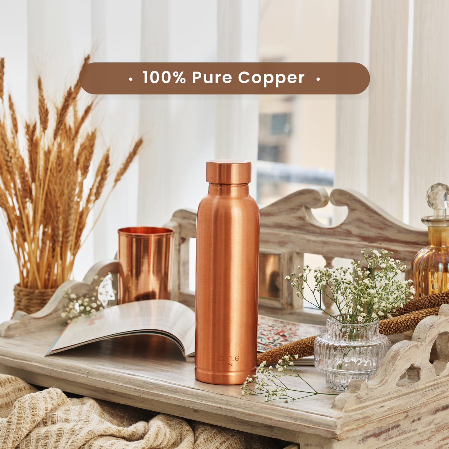 Copper Water Bottles | Set of 2 | 1 L | Plain | BPA Free