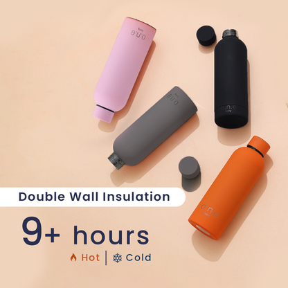 Insulated Steel Bottles for Yoga | Set of 2 | 500 ml | Grey & Light Pink