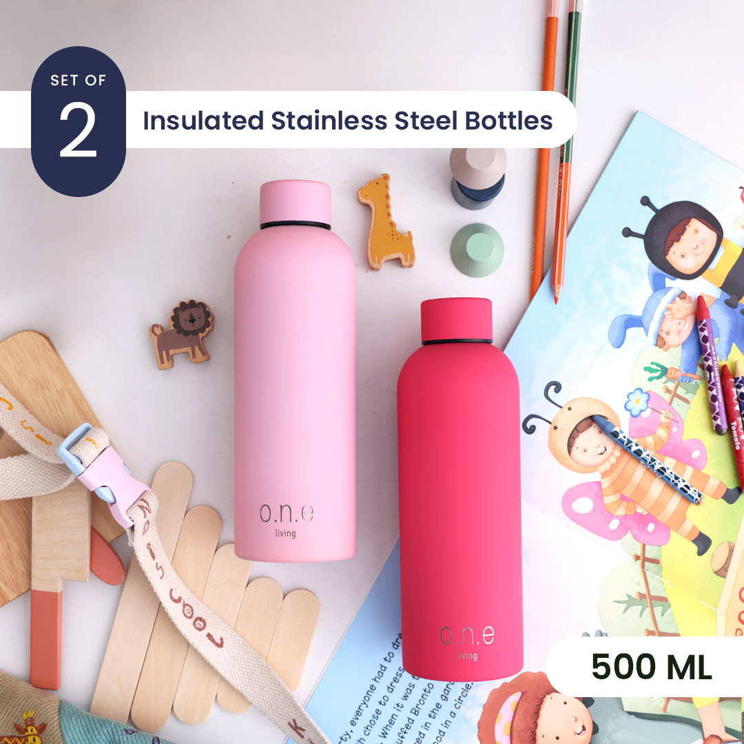 Steel Water Bottle | Dark Pink & Light Pink | Set of 2