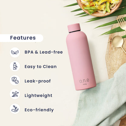 Insulated Stainless Steel Water Bottle | 500 ml | Light Pink