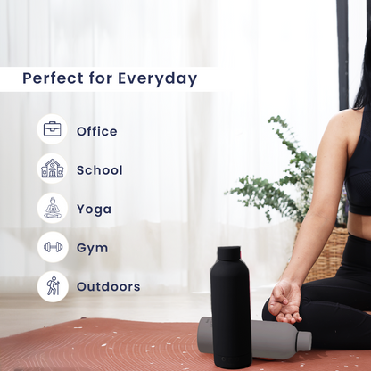 Steel Water Bottle | Black & Grey | 500 ml | Set of 2