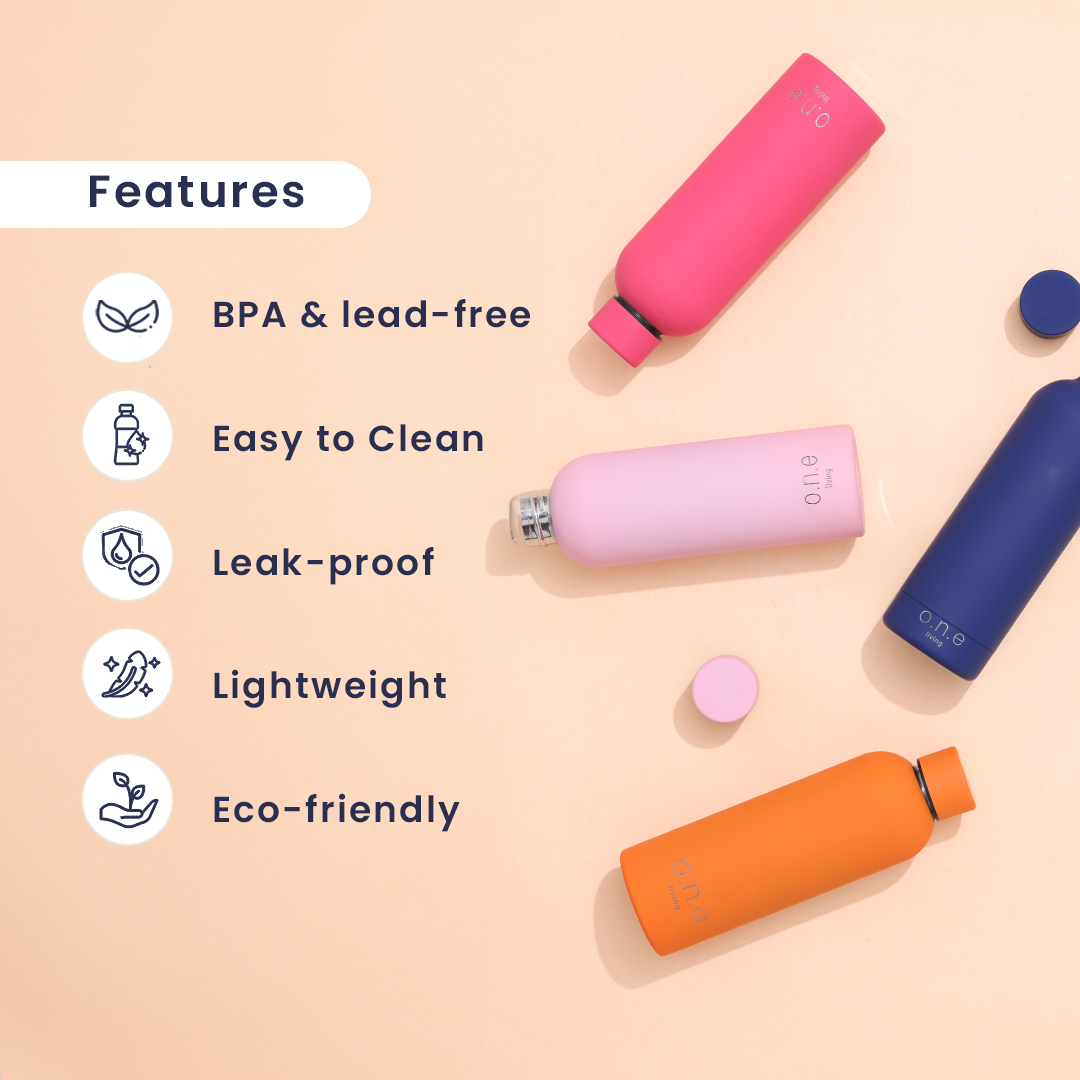 Insulated Stainless Steel Bottles | Set of 4 | 500 ml | Orange, Light Pink, Blue & Dark Pink | BPA Free