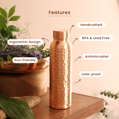 Copper Bottle | 1 Litre | Hammered | Boosts Immunity