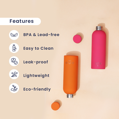 Steel Water Bottle | Orange & Dark Pink | 500 ml | Set of 2