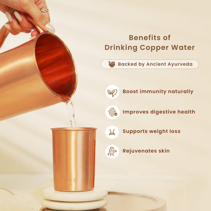 Pure Copper Bottle with Jug and 2 Glasses | Plain
