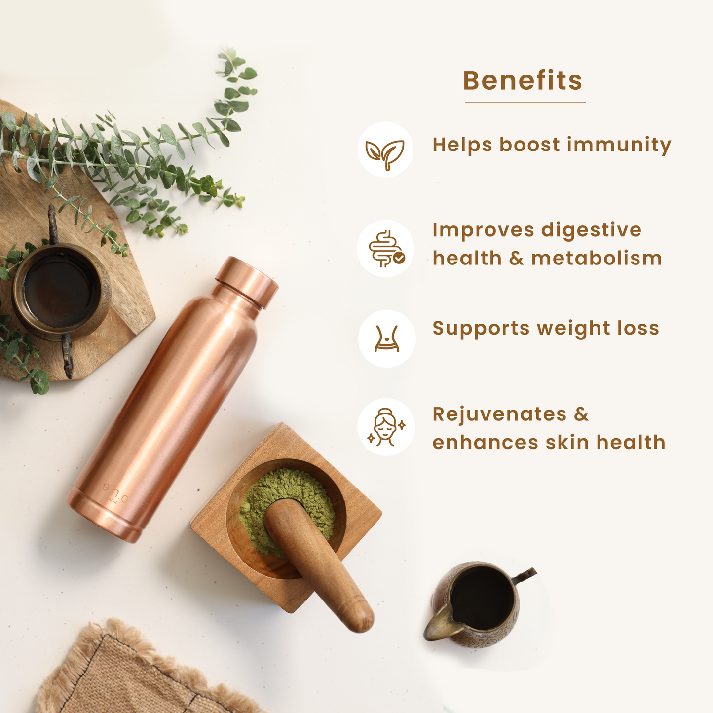 Copper Water Bottles | Set of 2 | 1 L | Plain | BPA Free