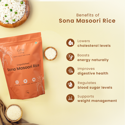 Sona Masoori Rice | 1 Kg | 12 months old | Diabetic-friendly | Pack of 2