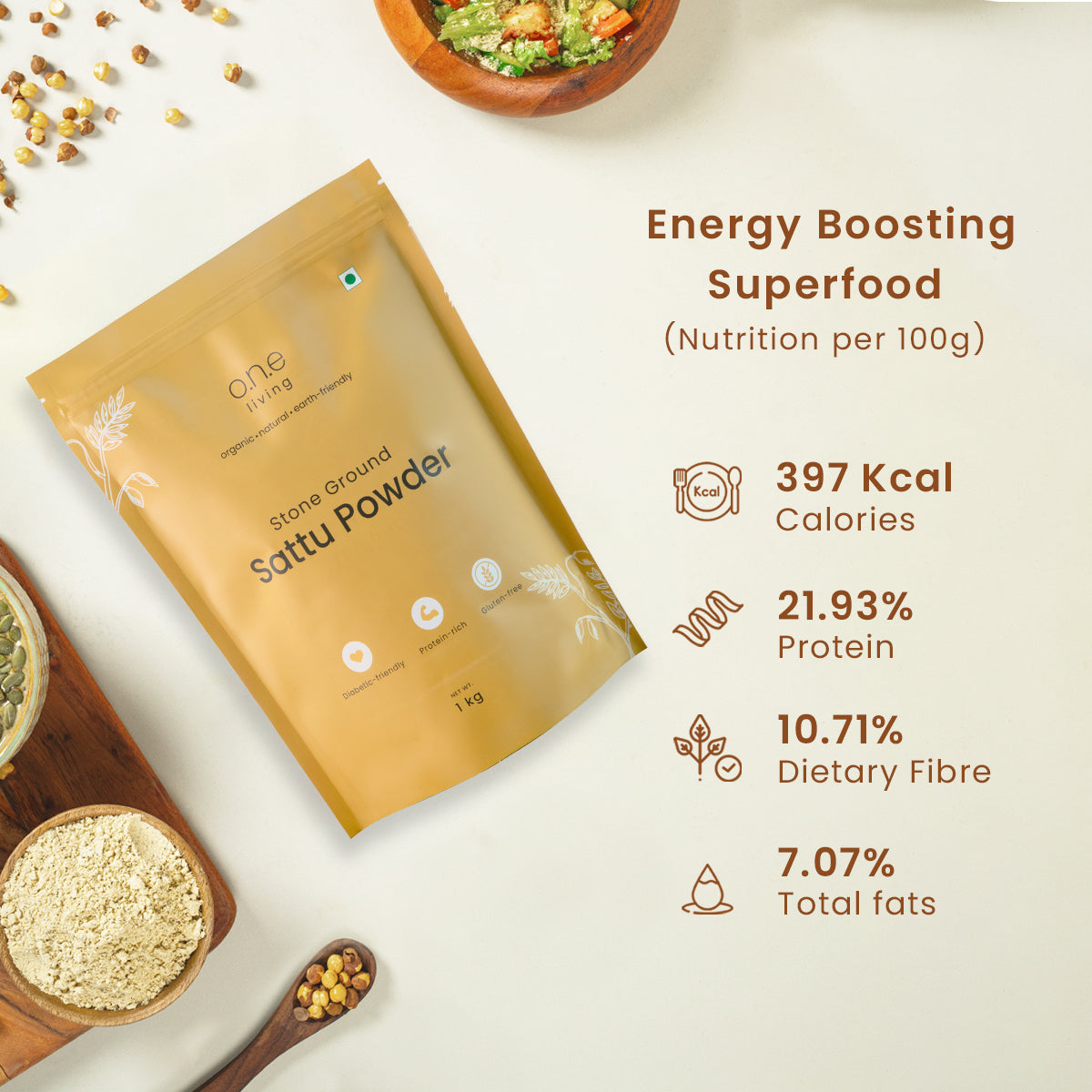 Natural Sattu Powder | 1 Kg | Protein & Fibre Rich