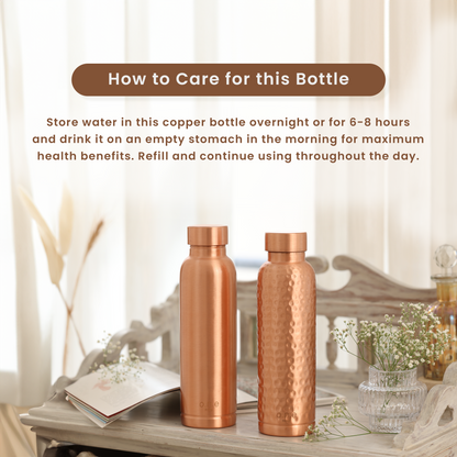 Copper Water Bottles | Set of 2 | 1 L | Plain