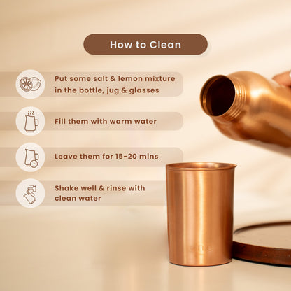 Pure Copper Bottle with Jug and 2 Glasses | Plain