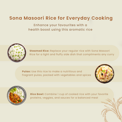 Sona Masoori Rice | 5 Kg | 12 months old | Improves Heart Health | Pack of 2