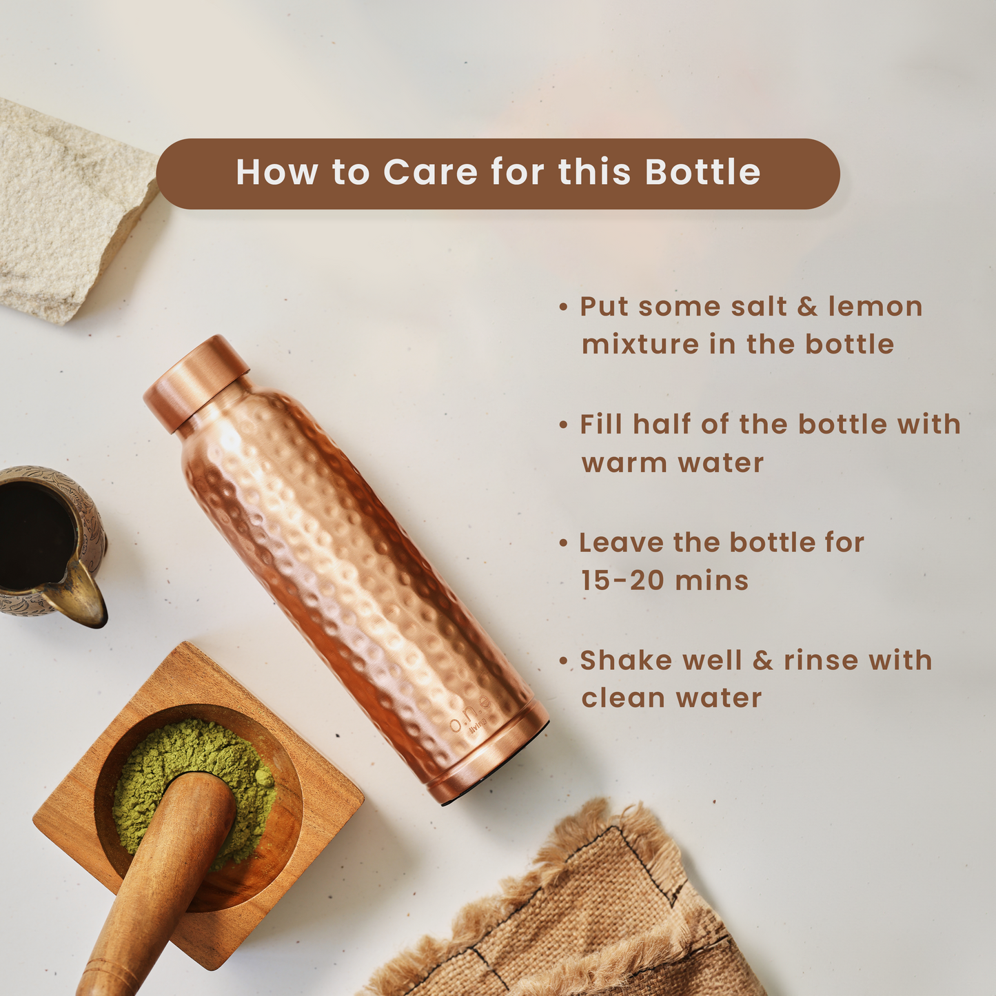 Copper Water Bottles | Set of 2 | 1 L | Hammered