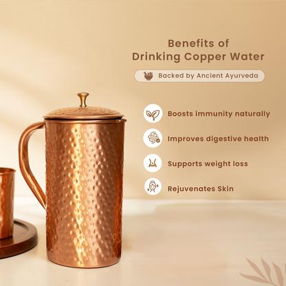 Pure Copper Jug with Lid | Hammered | Improves Digestion | 15 L
