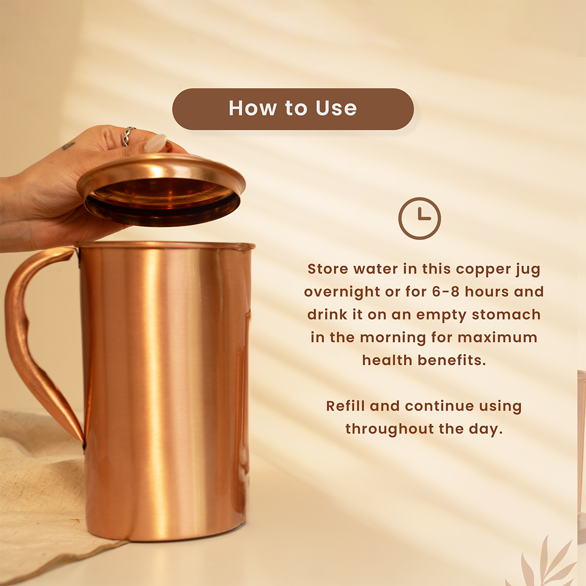 Pure Copper Jug with Lid | 1.5 L | Plain | Boosts Immunity