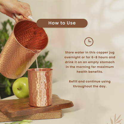 Pure Copper Jug with Lid | Hammered | Improves Digestion | 15 L