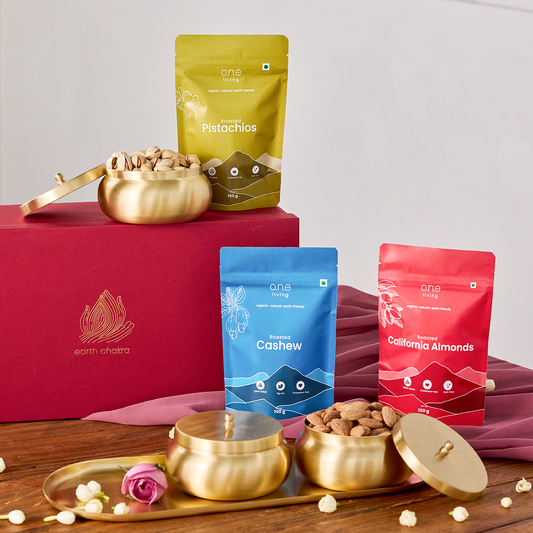Brass Nut Bowls & Tray with  Roasted Dry Fruits Pack Of 3 | Combo | Wedding Gift Set