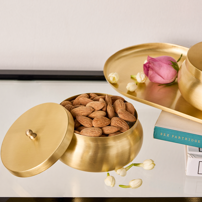 Brass Nut Bowls & Tray with  Roasted Dry Fruits Pack Of 3 | Combo | Wedding Gift Set
